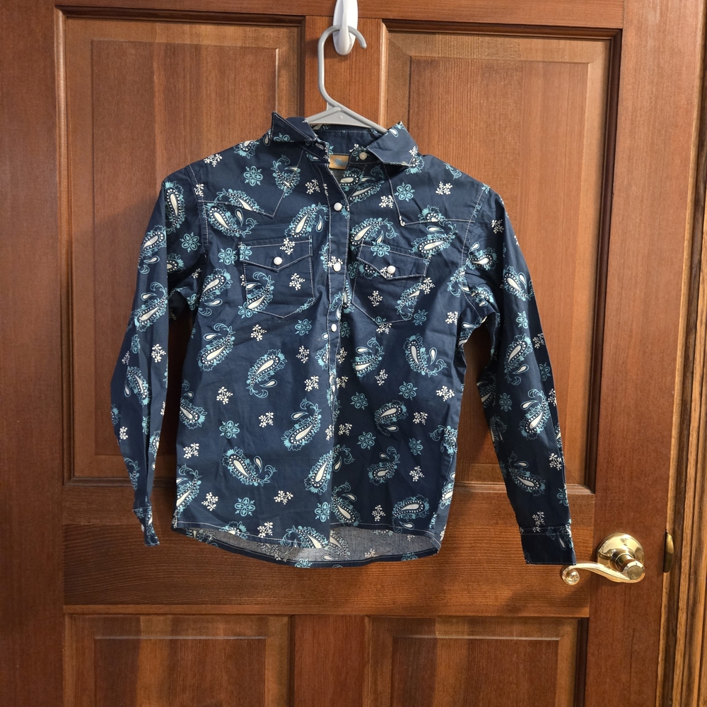 Western Navy Blue Paisley Button-Up Shirt
